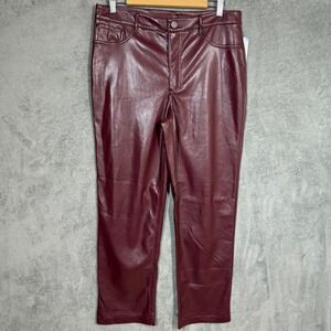 Joie Vegan Leather Pants Size 10 Burgundy Flat‎ Front Straight Leg Lined